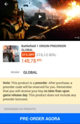 [G2A] Battlefield 1 - PC por R$149