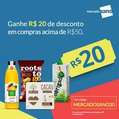 [Mercado Sano] Ganhe R$20,00 de desconto em compras acima de R$50,00