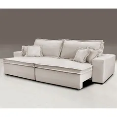 Sofa Retrátil E Reclinável Com Molas Cama Inbox Premium 2,12m Tecido Em Linho Bege Claro