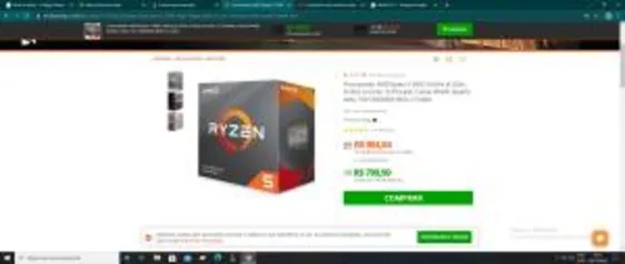 Processador AMD Ryzen 5 3600 3.6GHz (4.2GHz Turbo), 6-Cores 12-Threads | R$ 800