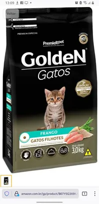 Ração Golden Gatos Filhotes Sabor Frango - 3kg Premier | R$58