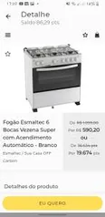 [App] Fogão 6 bocas Esmaltec - branco | R$590