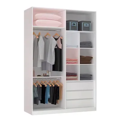 Guarda Roupa 3 Gavetas 2 Cabideiros 159,2cm Branco - Branco