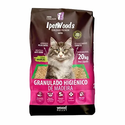 Ipet Wood'S - Granulado Higiênico De Madeira Para Gatos 20Kg