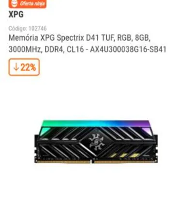 Memória XPG Spectrix D41 TUF, RGB, 8GB, 3000MHz, DDR4, CL16