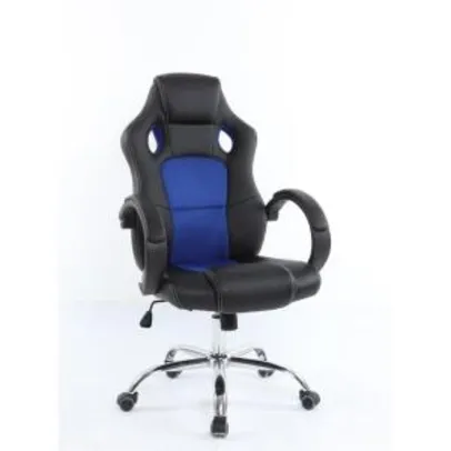 Cadeira de Escritório Gamer Azul e Preta Gerencial | R$380