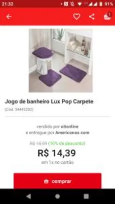 Jogo de banheiro Lux Pop Carpete - R$14