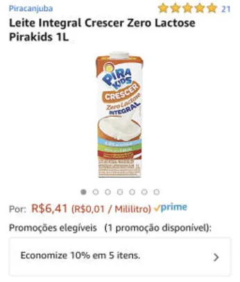 [Prime] Leite Integral Crescer Zero Lactose Pirakids 1L R$ 3