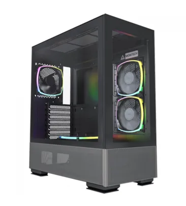 Gabinete Gamer Montech Sky Two, ARGB, Mid Tower, Vidro Temperado, ATX, Black,  Com 4 Fans