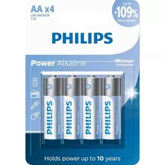 Kit 4 Pilhas Philips Alcalina AA 1.5V LR6P4B/59