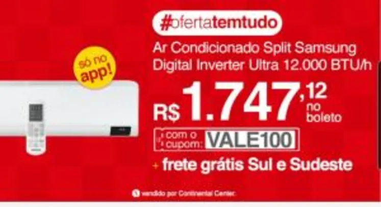 [APP] Ar Condicionado Split Hi Wall Samsung Digital Inverter Ultra 12.000 BTU/h Frio - 220 Volts | R$1.747