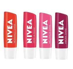 Nivea Protetor Labial Shine Kit Morango + Cereja + Amora + Melancia | R$39