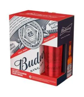 [APP + Cliente Ouro] Kit Cerveja Budweiser - 4 unidades de 330ml + 1 copo | R$28