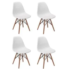 Conjunto 4 Cadeiras Charles Eames Eiffel Wood Base Madeira - Branca R$ 245