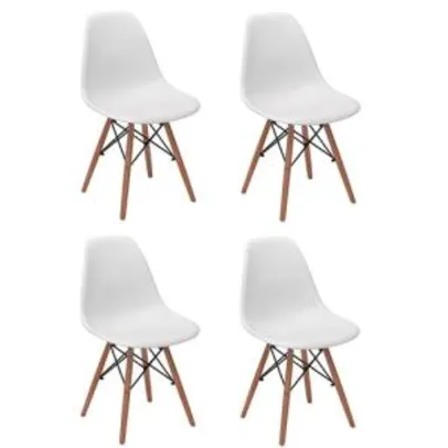 Conjunto 4 Cadeiras Charles Eames Eiffel Wood Base Madeira - Branca R$ 245