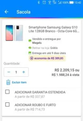 [Cliente Ouro] Smartphone Samsung Galaxy S10 Lite 128GB Branco | R$1.988