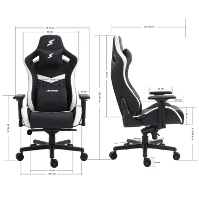 Cadeira Gamer SuperFrame Sauros, Reclinável, Braço 4D, Preto e Branco