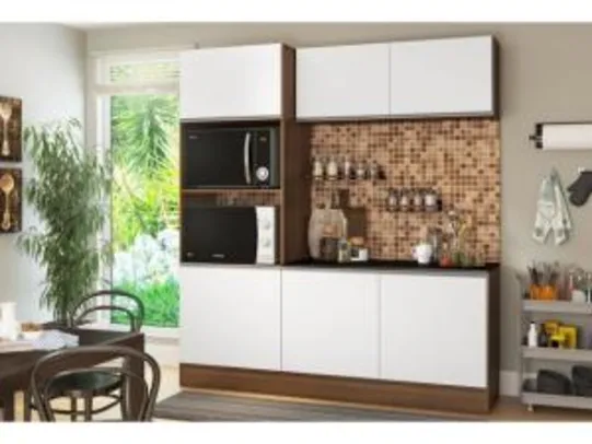 Cozinha Compacta com Balcão Multimóveis Linea - Nicho para Forno Micro-ondas 6 Portas | R$524