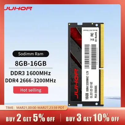 [Taxa Inclusa/Moedas] Memória RAM DDR4 para Notebook JUHOR - 16GB 