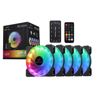 Kit 5 Coolers Fan Ventoinha ARGB Led 120mm PC Gamer Com Controle Remoto