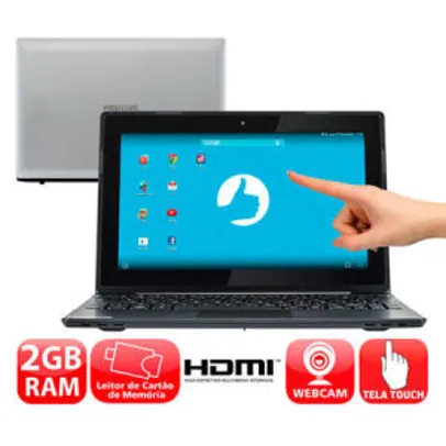 Notebook Touch Positivo SX1000 com Processador Dual Core, 2GB, 16GB eMMC, Leitor de Cartões, HDMI, Wireless, Webcam, LED 10.1" e Android 4.4