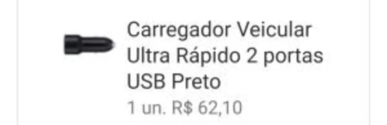 Carregador Veicular Ultra Rápido 2 portas USB Preto | R$62