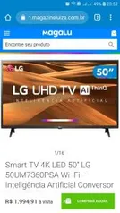 Smart TV 4K LED 50” LG 50UM7360PSA Wi-Fi - Inteligência Artificial Conversor Digital 3 HDMI - R$1995