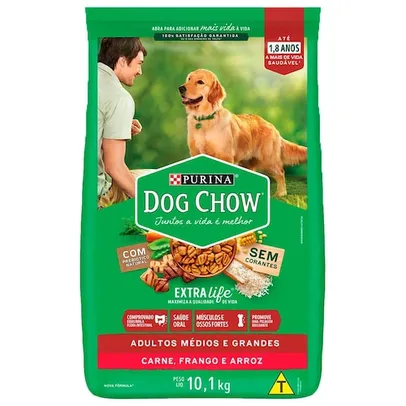 Ração para Cães Dog Chow Adultos Médios e Grandes Carne Frango e Arroz 10,1kg