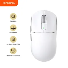 Mouse kysona m600, sensor paw3395, sem fio, 80hrs de bateria, 55g, 26000dpi. 