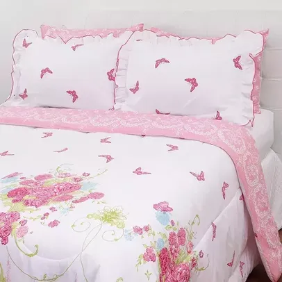 [AME SC - 24,29] Enxoval Cama Provence Rosa 5 Peças com Babado 100% Algodão