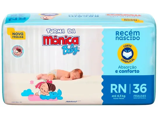 Fralda Turma da Mônica Baby Tam. RN até 4,5kg - 36 Unidades