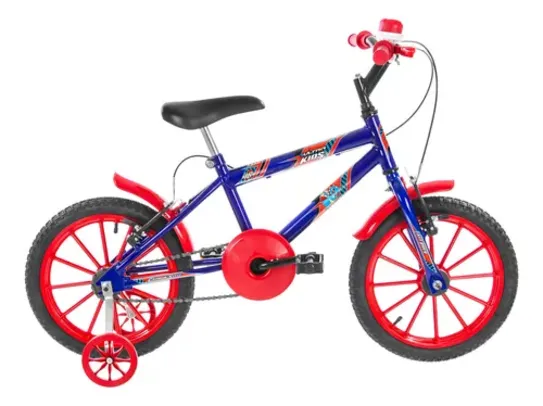 Bicicleta  de passeio infantil Ultra Bikes Bike Ultra Kids aro 16 1v freios v-brakes e v-brake cor azul/vermelho com rodas de treinamento