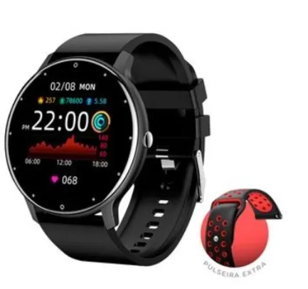 SmartWatch KaBuM! Smart 550, Preto, Pulseira Extra Preto e Vermelho, Compatível IoT KaBuM! Smart - K