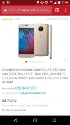 Moto G5S XT1792 Ouro 32GB, Dual Chip - R$747,12