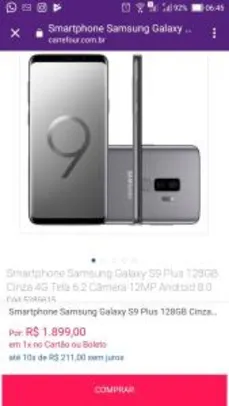 Smartphone Samsung Galaxy S9 Plus 128GB Cinza 4G Tela 6.2 Câmera 12MP Android 8.0