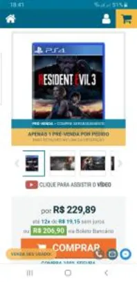 Pré venda Resident Evil 3 PS4