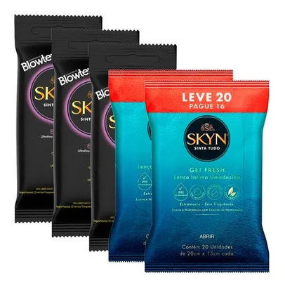 Kit Preservativo Skyn Elite 3 Pacotes + Lenço Íntimo Umedecido Skyn Get Fresh 2 Pacotes