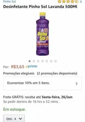[PRIME] Desinfetante Pinho Sol Lavanda 500Ml | R$3