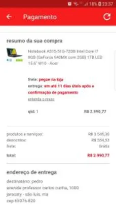 Notebook Acer A515-51G-72DB Intel Core I7 8GB - R$2.990
