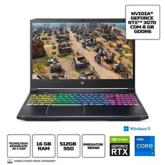 Notebook Gamer Predator Helios 300 PH315-54-70LH i7 11ª Windows 11 Home 16GB 512GB SSD RTX 3070 8GB 15,6