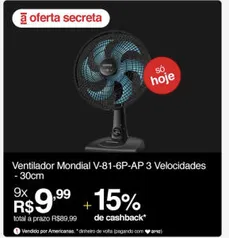 (AME + Cashback) Ventilador Mondial V81 30cm R$90