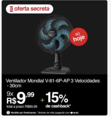 (AME + Cashback) Ventilador Mondial V81 30cm R$90