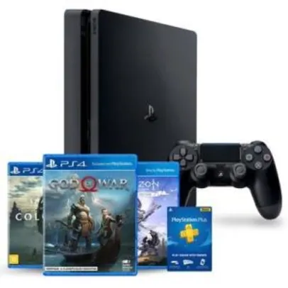PlayStation 4 1TB Slim Bundle - God Of War + Horizon Zero Dawn Complete Edition + Shadow of the Colossus + 3 meses de PS Plus