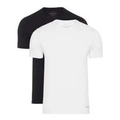 Kit 2 camisetas Calvin Klein Jeans - cotton gola v - preto e branco - R$68,90