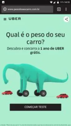 Sorteio de 1 ano de Uber grátis!