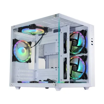 Foto do produto Gabinete Gamer K-Mex Aqua Micro CG-W2SB White Mini Tower Vidro Tempera