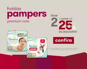 Fraldas Pampers leve 2 e ganhe 25% Desconto 