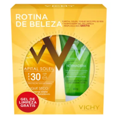 Kit Vichy Protetor Solar Capital Soleil FPS 30 + gel de limpeza Normaderm 60g - R$45,90