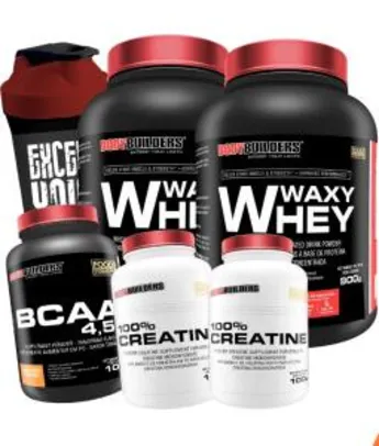 Kit 2x whey protein 900g + 2x creatina + Bcaa 4,5 Shaker+