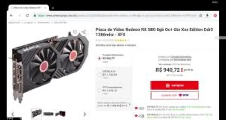 Placa de Vídeo Radeon RX 580 8gb Oc+ XFX